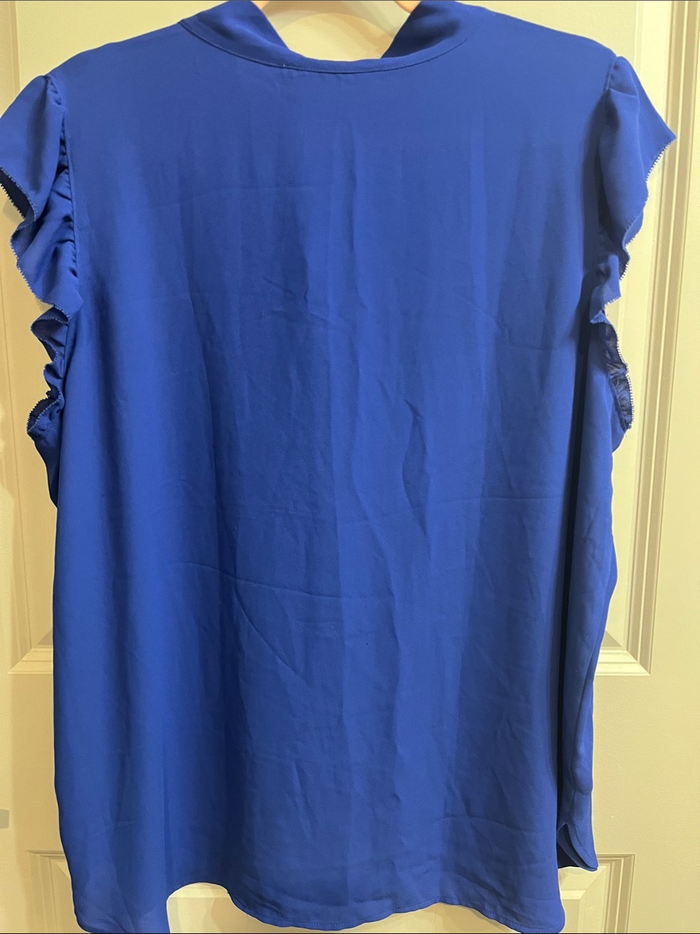 LOFT Cobalt Tie-Neck Flutter Sleeve Blouse - Picture 8 of 13